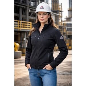 Bulwark‎ FR Women's Work Jacket L Black Stretch Arc Rated 17 Cal Flame Resistant